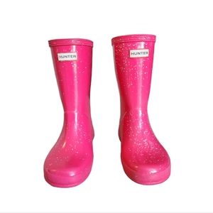 Hunter Kids Classic Glitter Rainboots, Pink/Thrift, 12UK